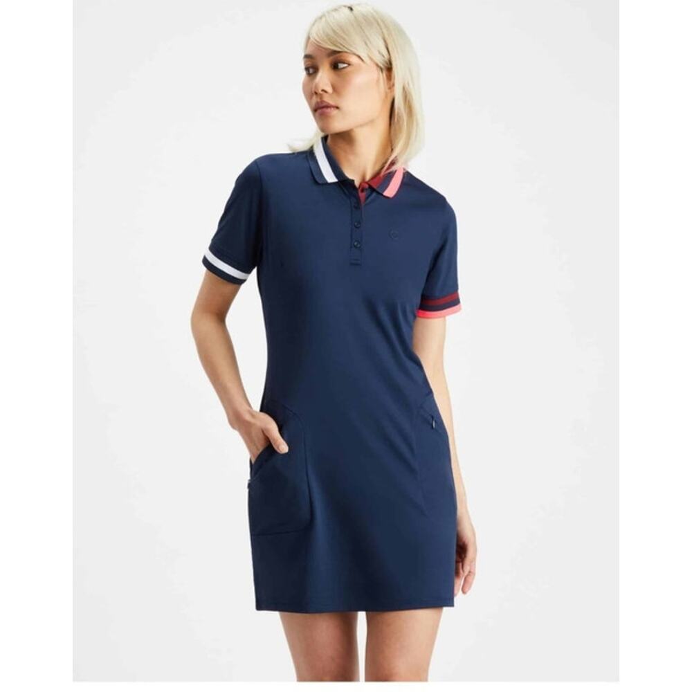 G/fore Fine Knit Dress Women XS Navy 100% Wool Super Soft Pkts Accent Stripe